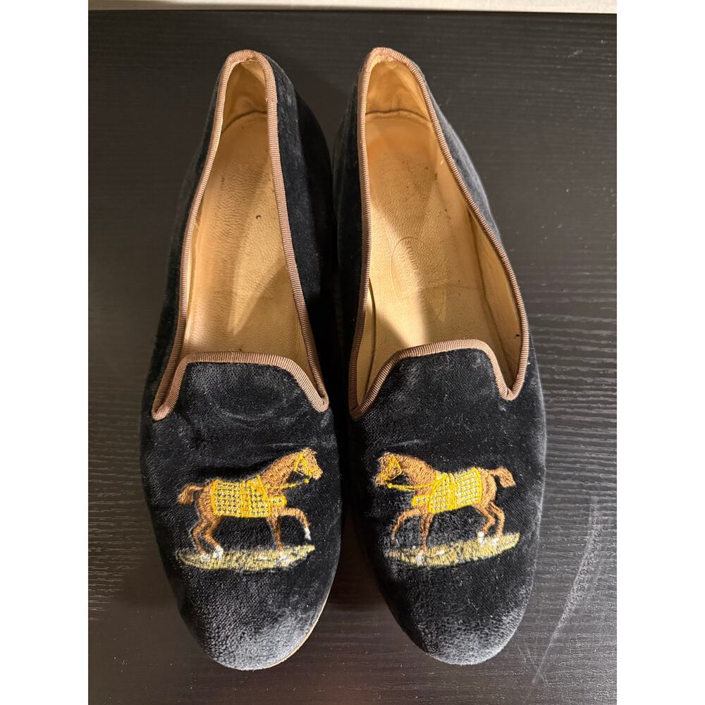 Stubbs & Wootton Horse Needlepoint Velvet Loafers Black Women’s Size 9 - Picture 7 of 10